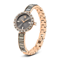 Matrix Bangle watch, Swiss Made, Crystal bracelet, Gray, Rose gold-tone finish