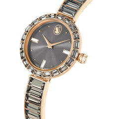 Matrix Bangle watch, Swiss Made, Crystal bracelet, Gray, Rose gold-tone finish