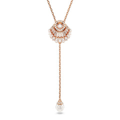 Idyllia Y pendant, Crystal pearl, Shell, White, Rose gold-tone plated