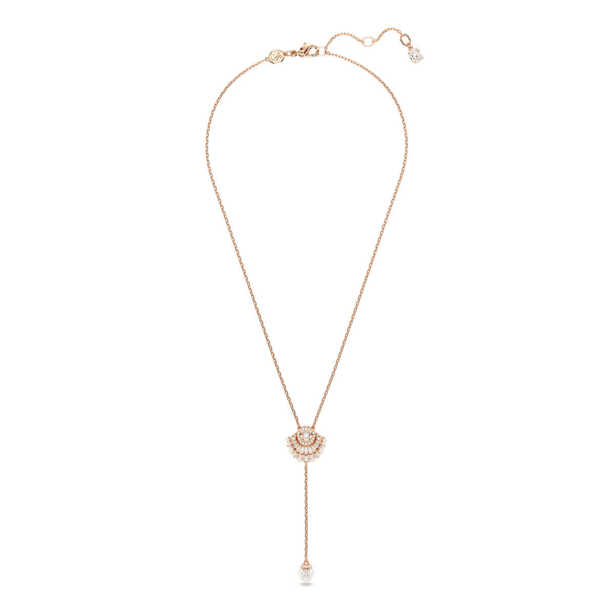 Idyllia Y pendant, Crystal pearl, Shell, White, Rose gold-tone plated