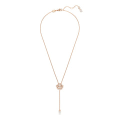 Idyllia Y pendant, Crystal pearl, Shell, White, Rose gold-tone plated