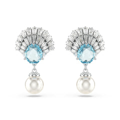 Idyllia drop earrings, Crystal pearl, Shell, Blue, Rhodium plated