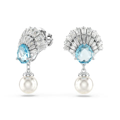 Idyllia drop earrings, Crystal pearl, Shell, Blue, Rhodium plated