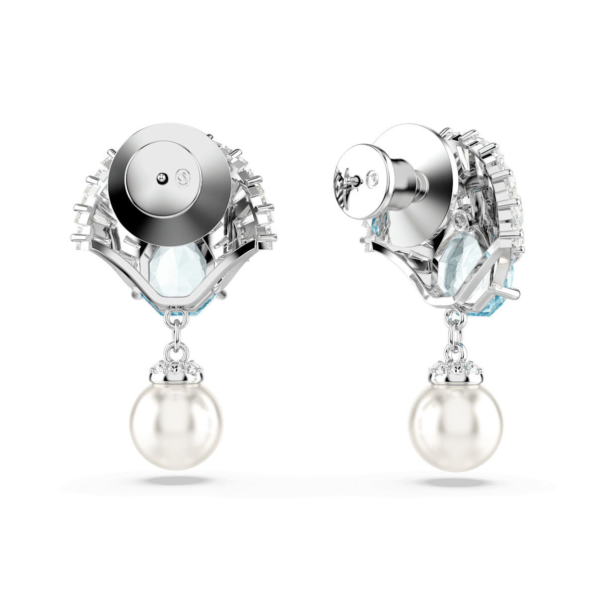 Idyllia drop earrings, Crystal pearl, Shell, Blue, Rhodium plated