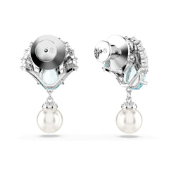 Idyllia drop earrings, Crystal pearl, Shell, Blue, Rhodium plated