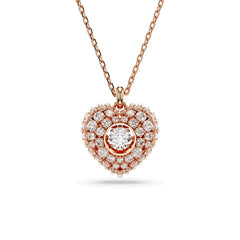 Idyllia pendant, Crystal pearl, Heart, White, Rose gold-tone plated