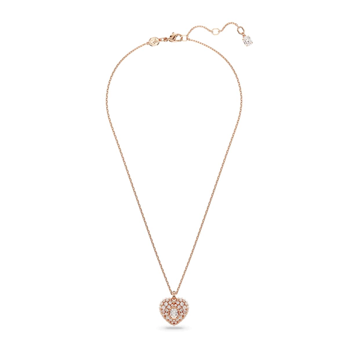 Idyllia pendant, Crystal pearl, Heart, White, Rose gold-tone plated