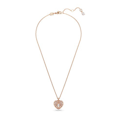 Idyllia pendant, Crystal pearl, Heart, White, Rose gold-tone plated