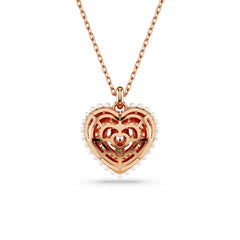 Idyllia pendant, Crystal pearl, Heart, White, Rose gold-tone plated
