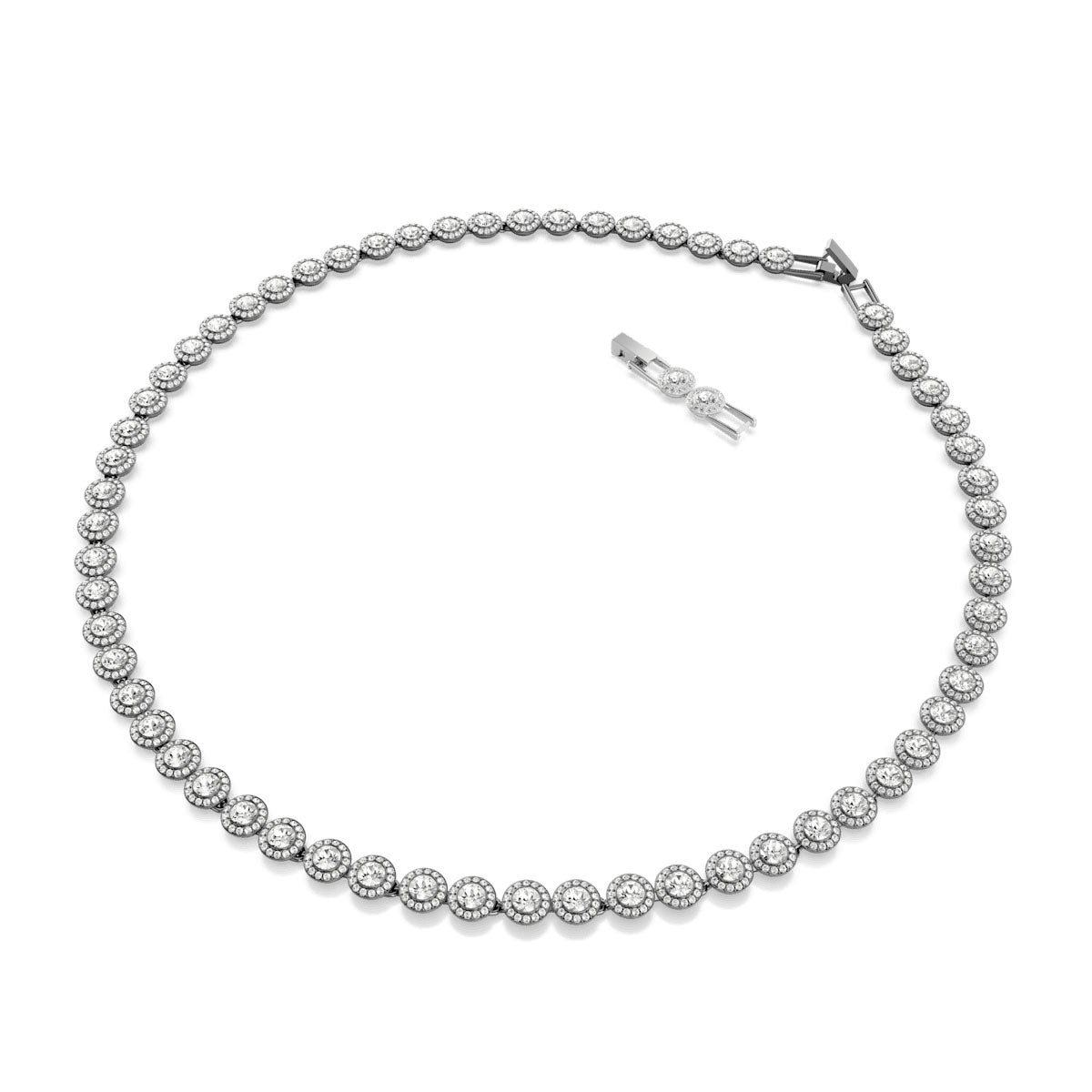 Una Angelic Tennis necklace, Round cut, Long, White, Ruthenium plated