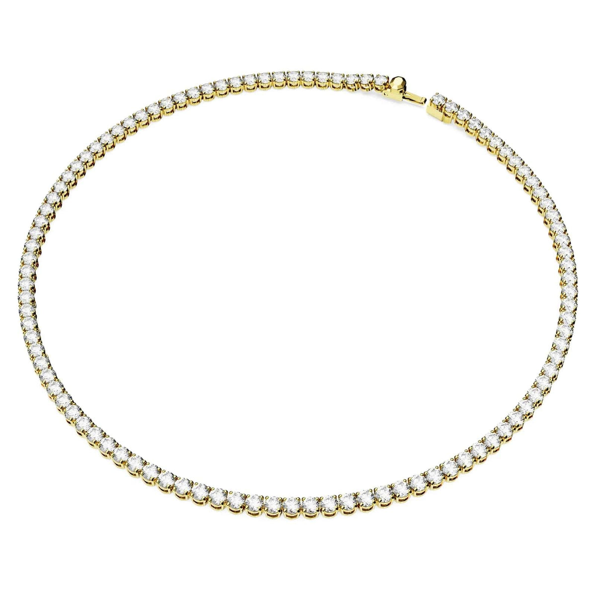 Matrix Tennis necklace, Round cut, White, Gold-tone plated