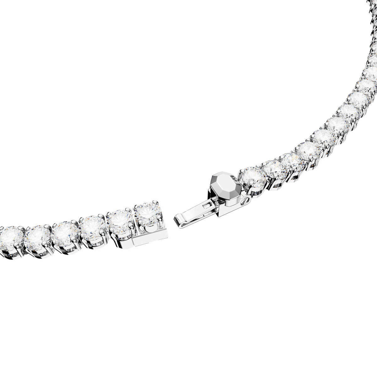 Matrix Tennis necklace, Round cut, White, Rhodium plated