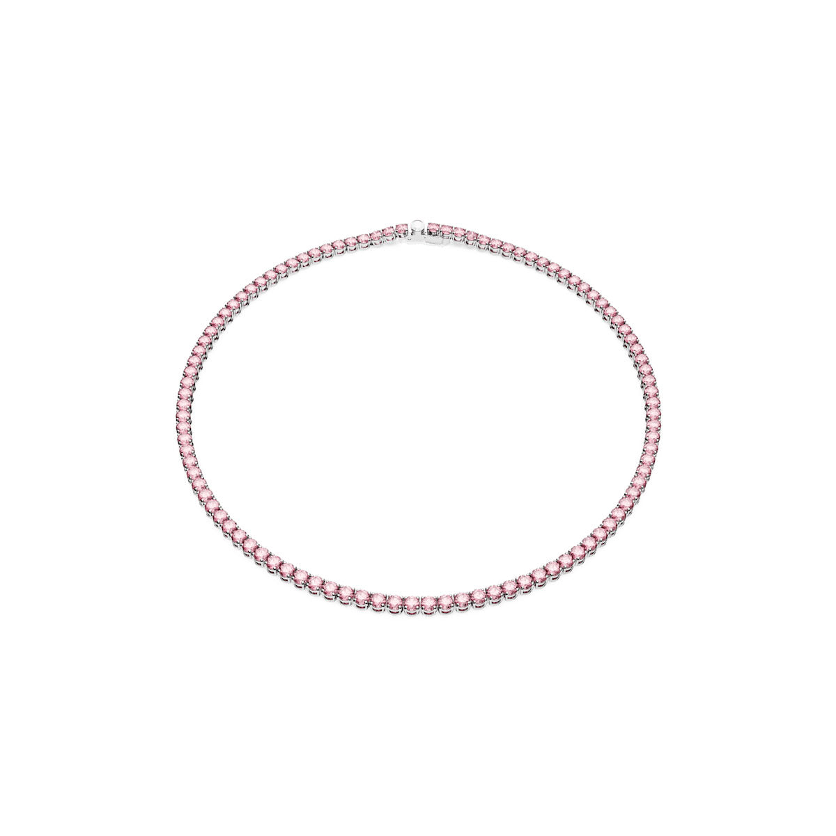 Matrix Tennis necklace, Round cut, Pink, Rhodium plated