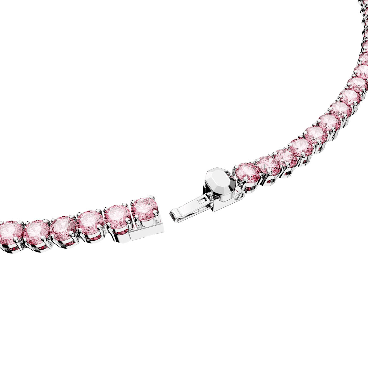 Matrix Tennis necklace, Round cut, Pink, Rhodium plated
