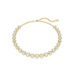 Imber Tennis necklace, Round cut, White, Gold-tone plated