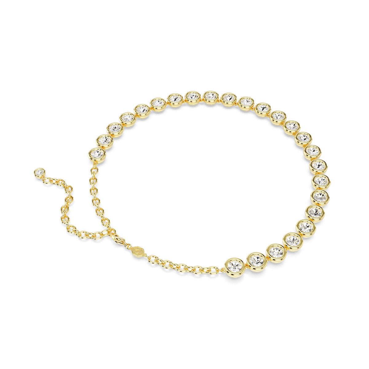 Imber Tennis necklace, Round cut, White, Gold-tone plated