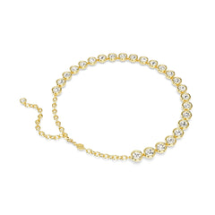 Imber Tennis necklace, Round cut, White, Gold-tone plated