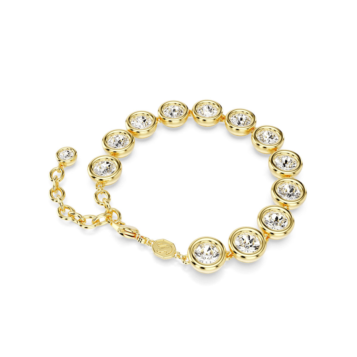 Imber Tennis bracelet, Round cut, White, Gold-tone plated