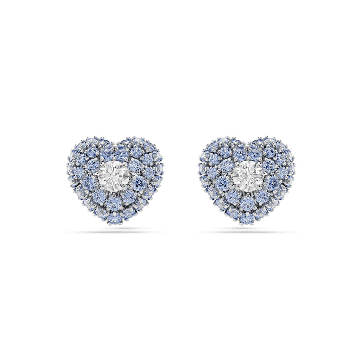 Idyllia stud earrings, Heart, Blue, Rhodium plated