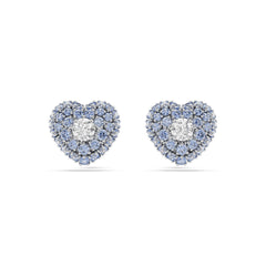 Idyllia stud earrings, Heart, Blue, Rhodium plated