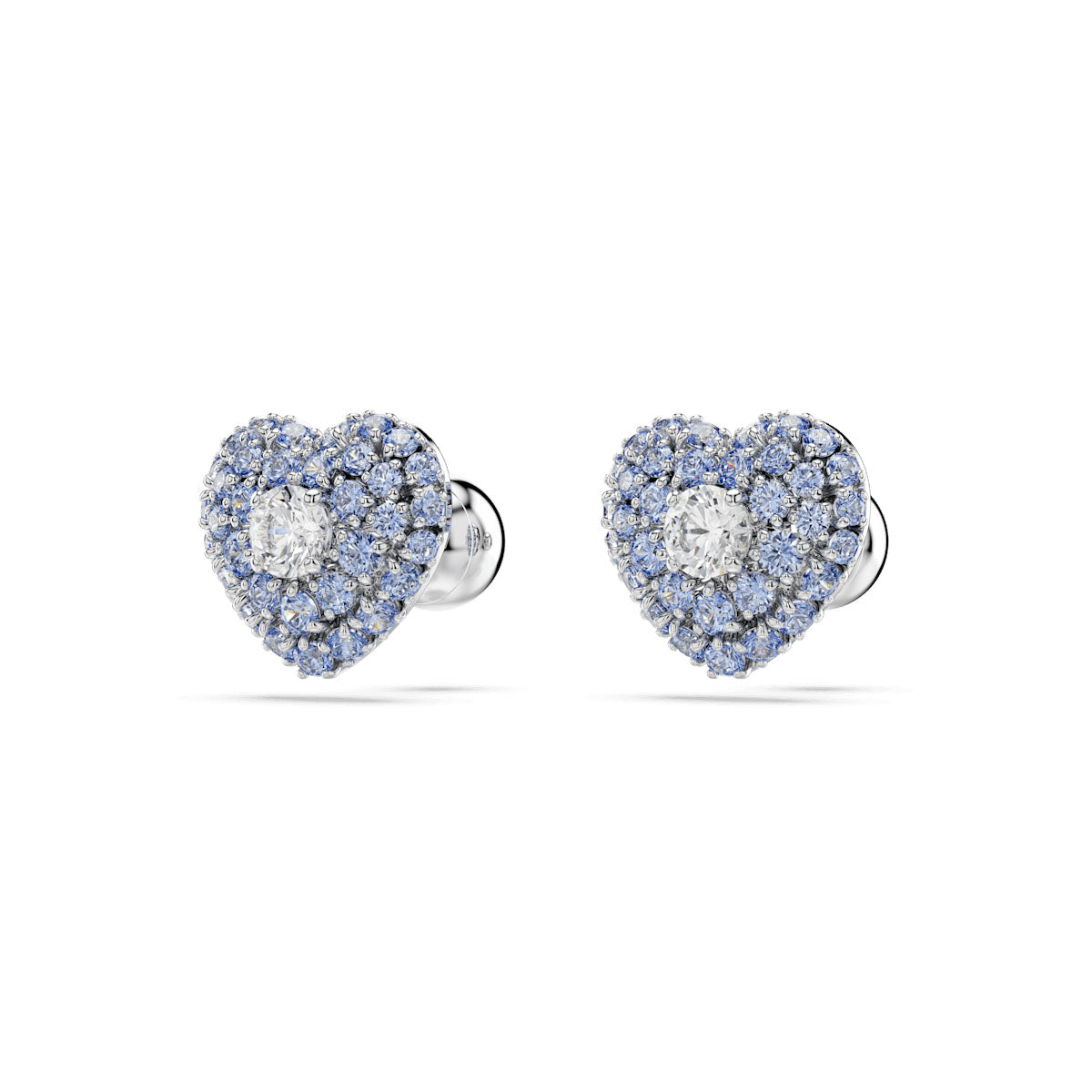 Idyllia stud earrings, Heart, Blue, Rhodium plated