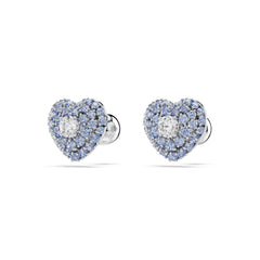 Idyllia stud earrings, Heart, Blue, Rhodium plated