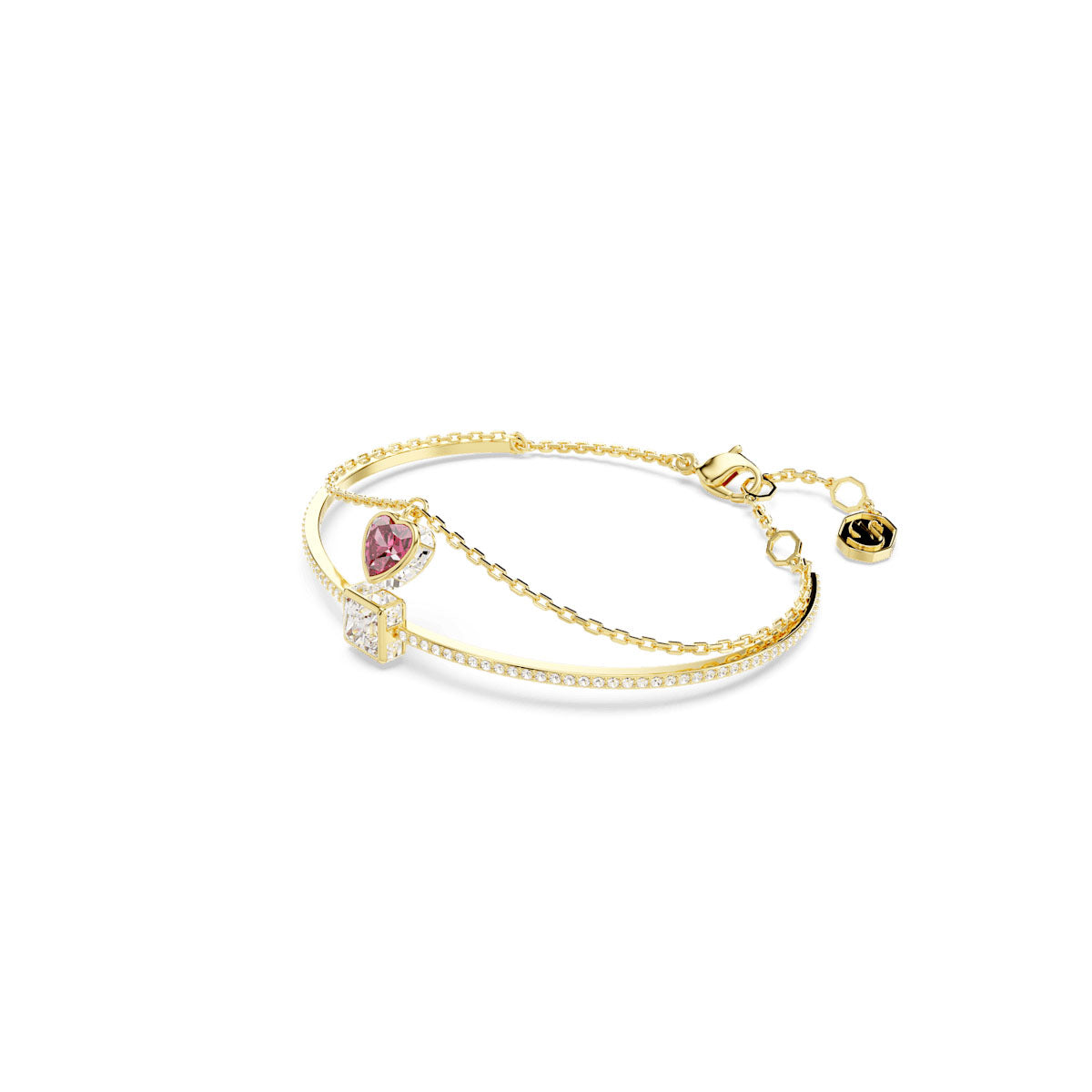 Chroma bangle, Heart, Red, Gold-tone plated