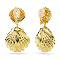 Idyllia clip earrings, Crystal pearl, Shell, White, Gold-tone plated