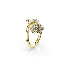 Idyllia open ring, Crystal pearl, Shell, White, Gold-tone plated