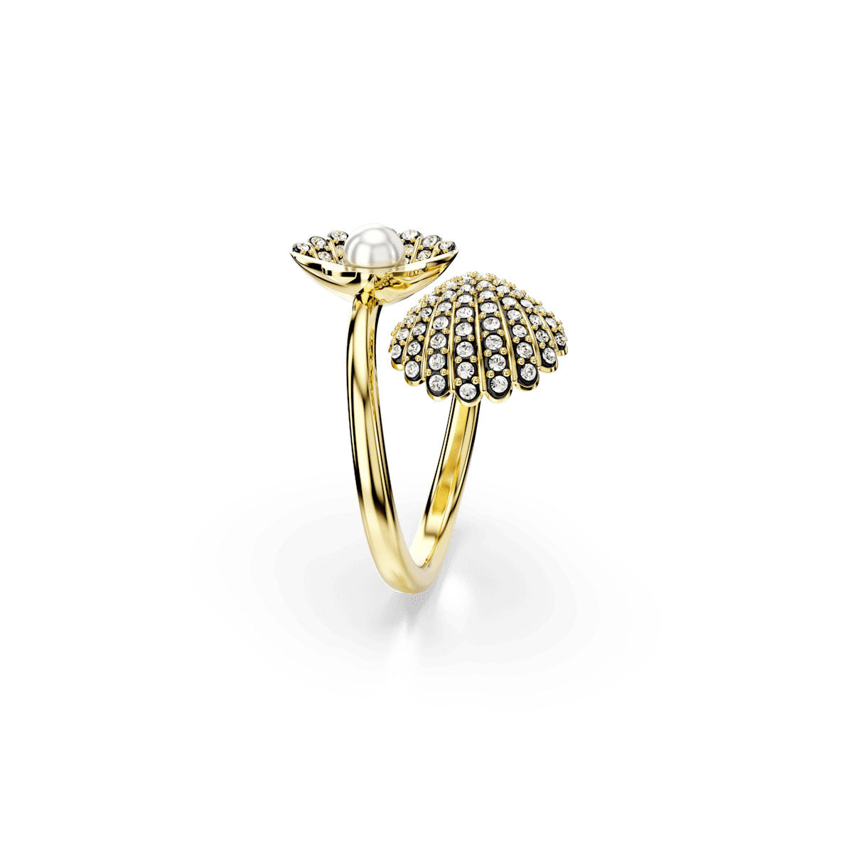 Idyllia open ring, Crystal pearl, Shell, White, Gold-tone plated
