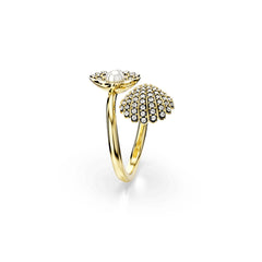 Idyllia open ring, Crystal pearl, Shell, White, Gold-tone plated