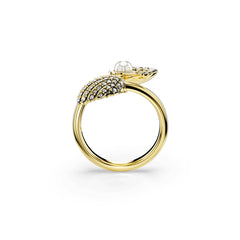 Idyllia open ring, Crystal pearl, Shell, White, Gold-tone plated