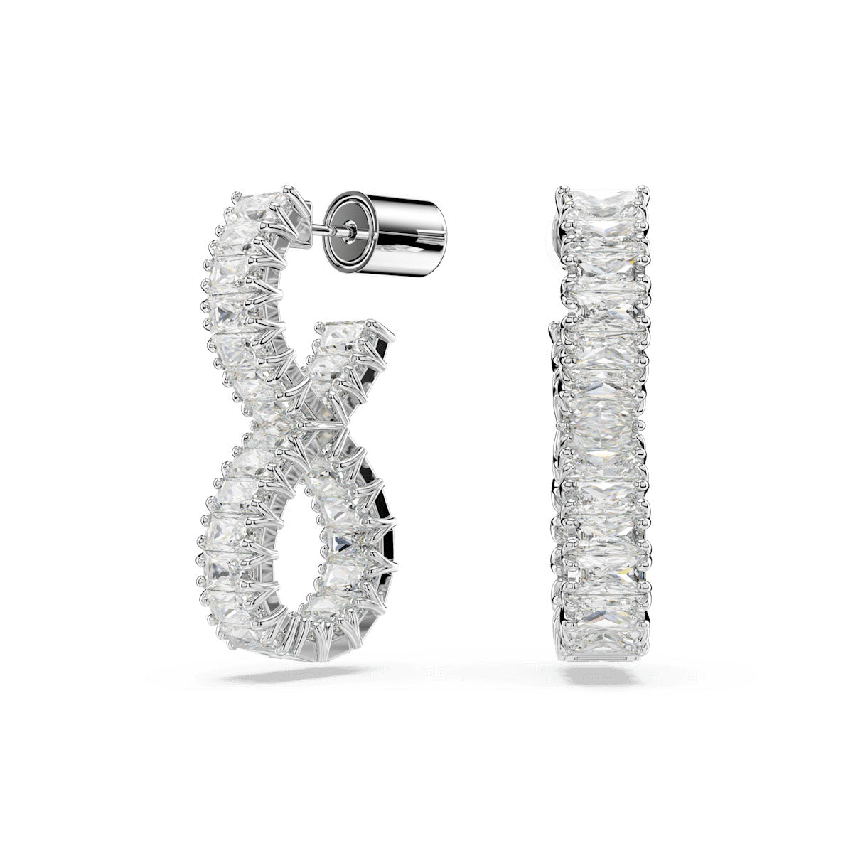 Hyperbola hoop earrings, Infinity, White, Rhodium plated