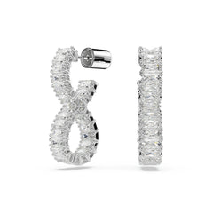 Hyperbola hoop earrings, Infinity, White, Rhodium plated