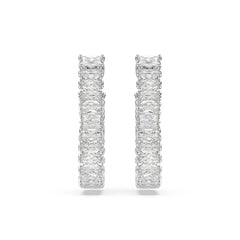 Hyperbola hoop earrings, Infinity, White, Rhodium plated