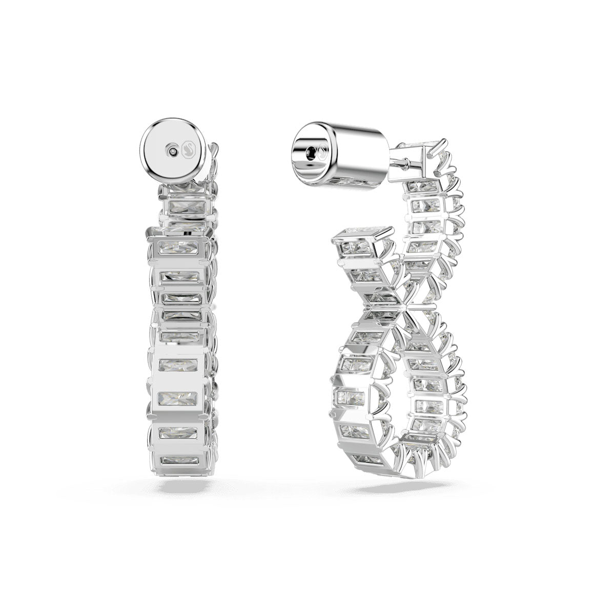 Hyperbola hoop earrings, Infinity, White, Rhodium plated