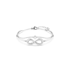 Hyperbola bangle, Infinity, White, Rhodium plated