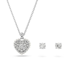 Idyllia set, Crystal pearl, Heart, White, Rhodium plated