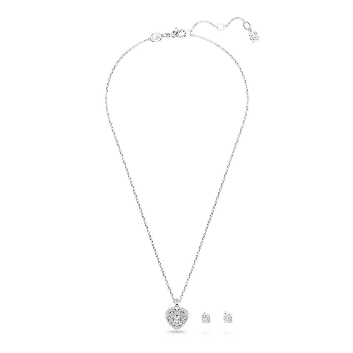 Idyllia set, Crystal pearl, Heart, White, Rhodium plated