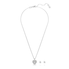 Idyllia set, Crystal pearl, Heart, White, Rhodium plated