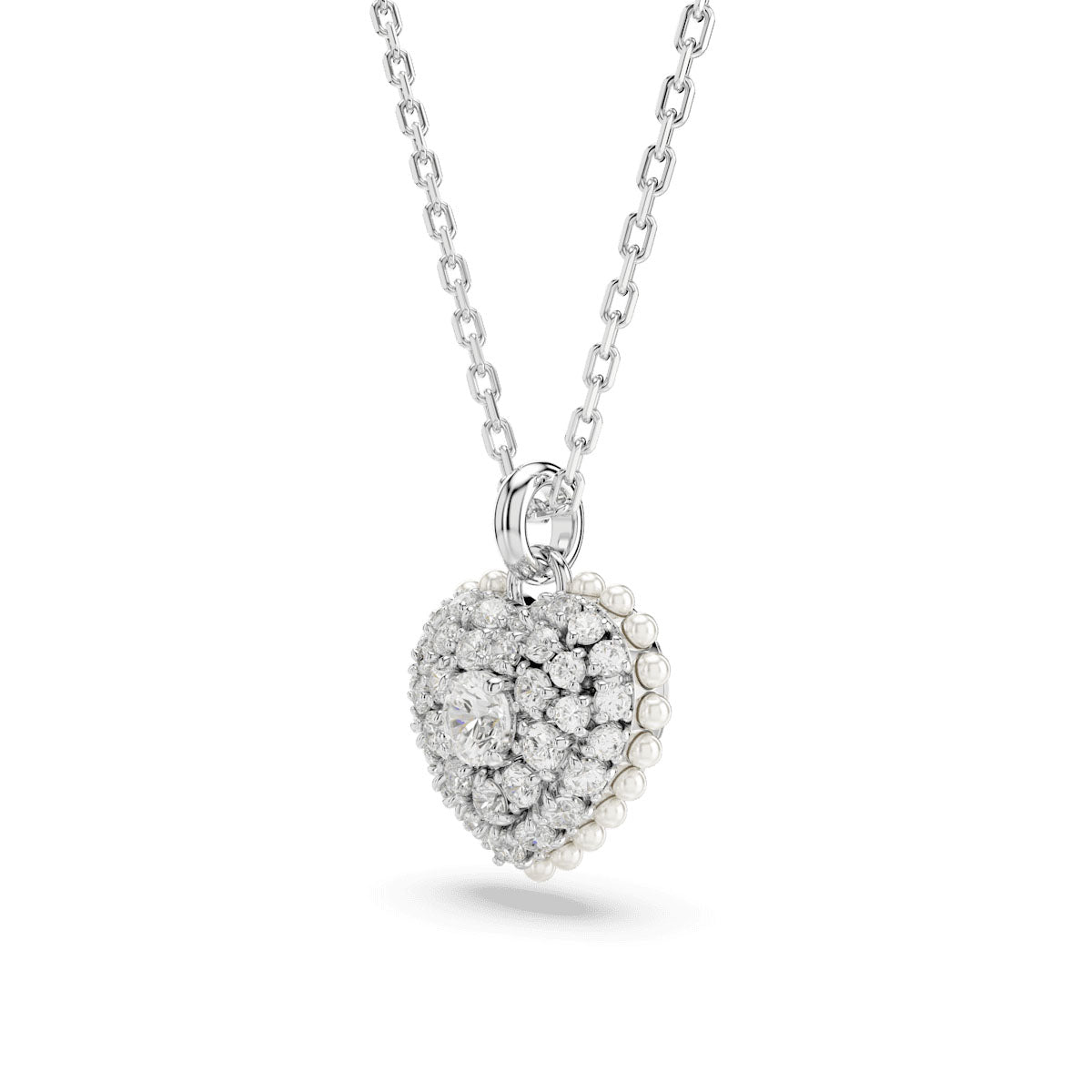 Idyllia set, Crystal pearl, Heart, White, Rhodium plated