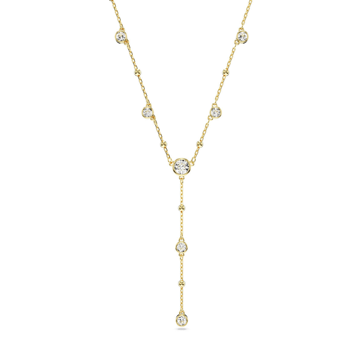 Imber Y necklace, Round cut, White, Gold-tone plated