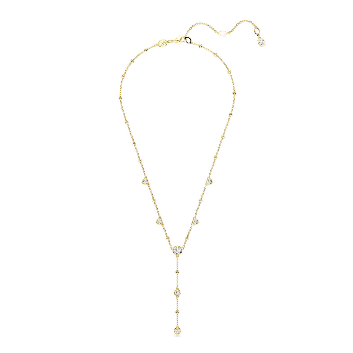 Imber Y necklace, Round cut, White, Gold-tone plated