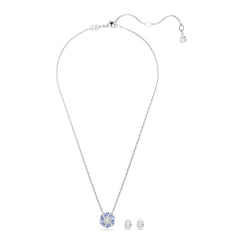 Idyllia set, Mixed cuts, Flower, Blue, Rhodium plated