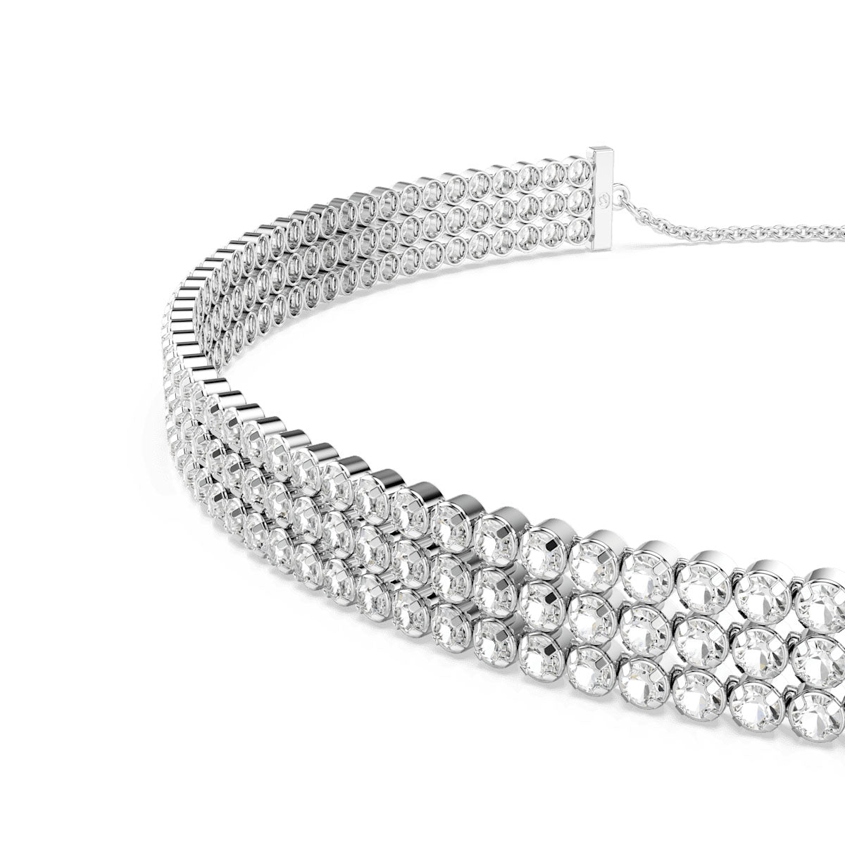 Matrix Tennis choker, Round cut, White, Rhodium plated