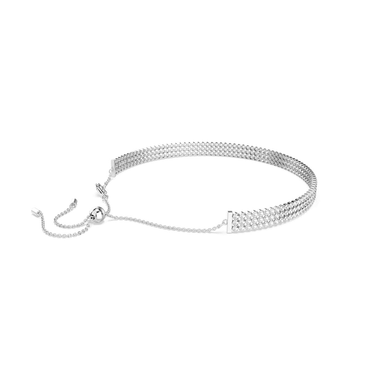 Matrix Tennis choker, Round cut, White, Rhodium plated