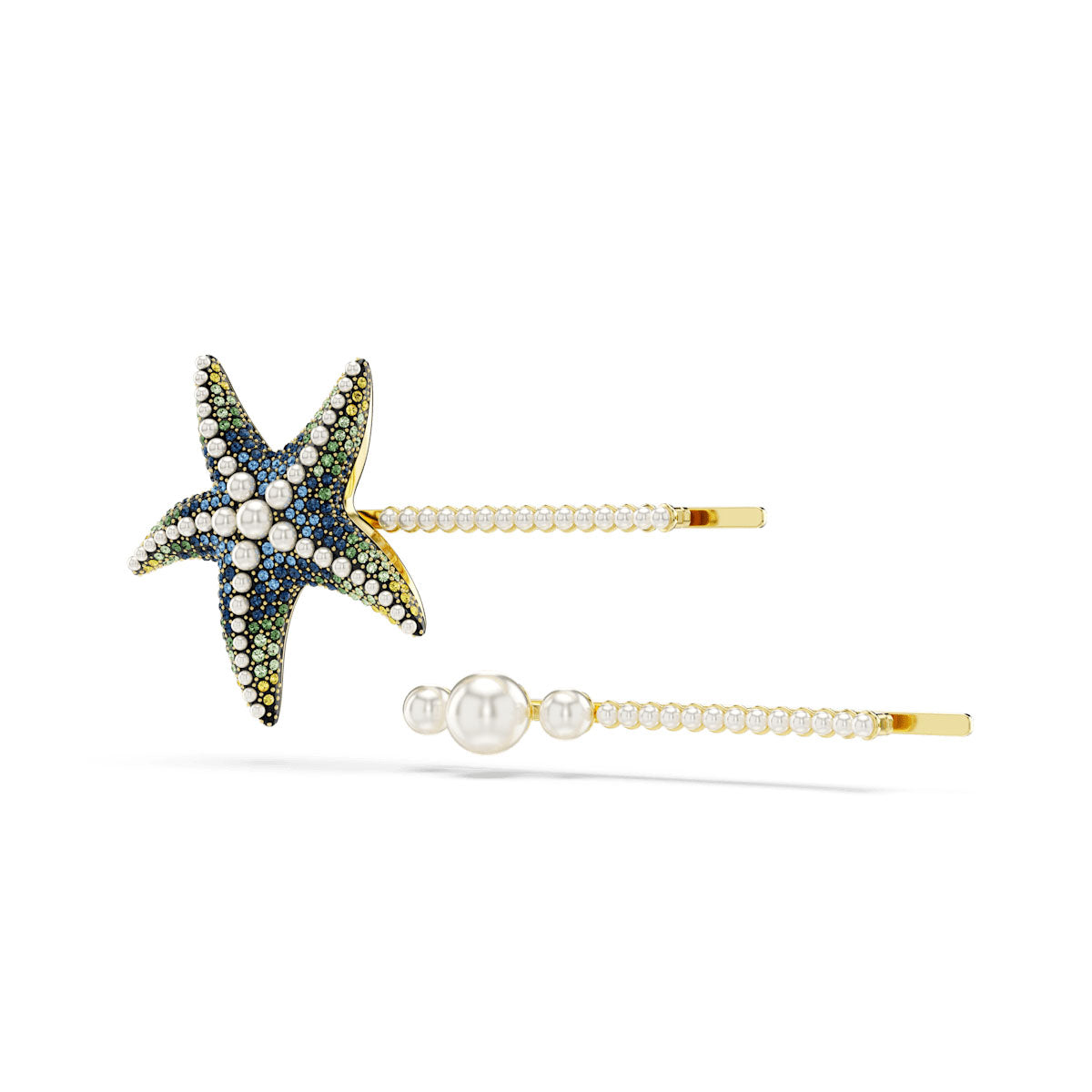 Idyllia hair pin, Set (2), Crystal pearls, Starfish, Multicolored, Gold-tone plated
