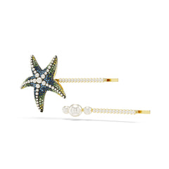 Idyllia hair pin, Set (2), Crystal pearls, Starfish, Multicolored, Gold-tone plated