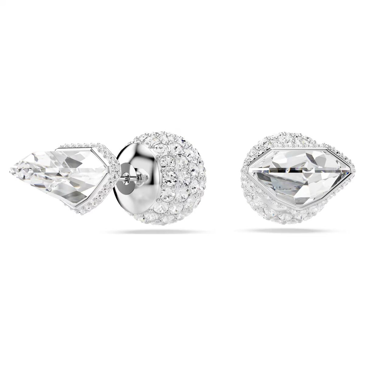 Lucent stud earrings, Pavé, Ball, White, Rhodium plated