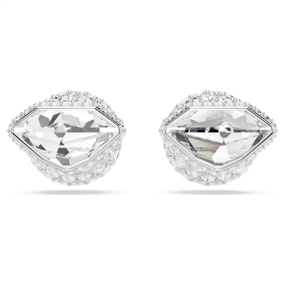 Lucent stud earrings, Pavé, Ball, White, Rhodium plated